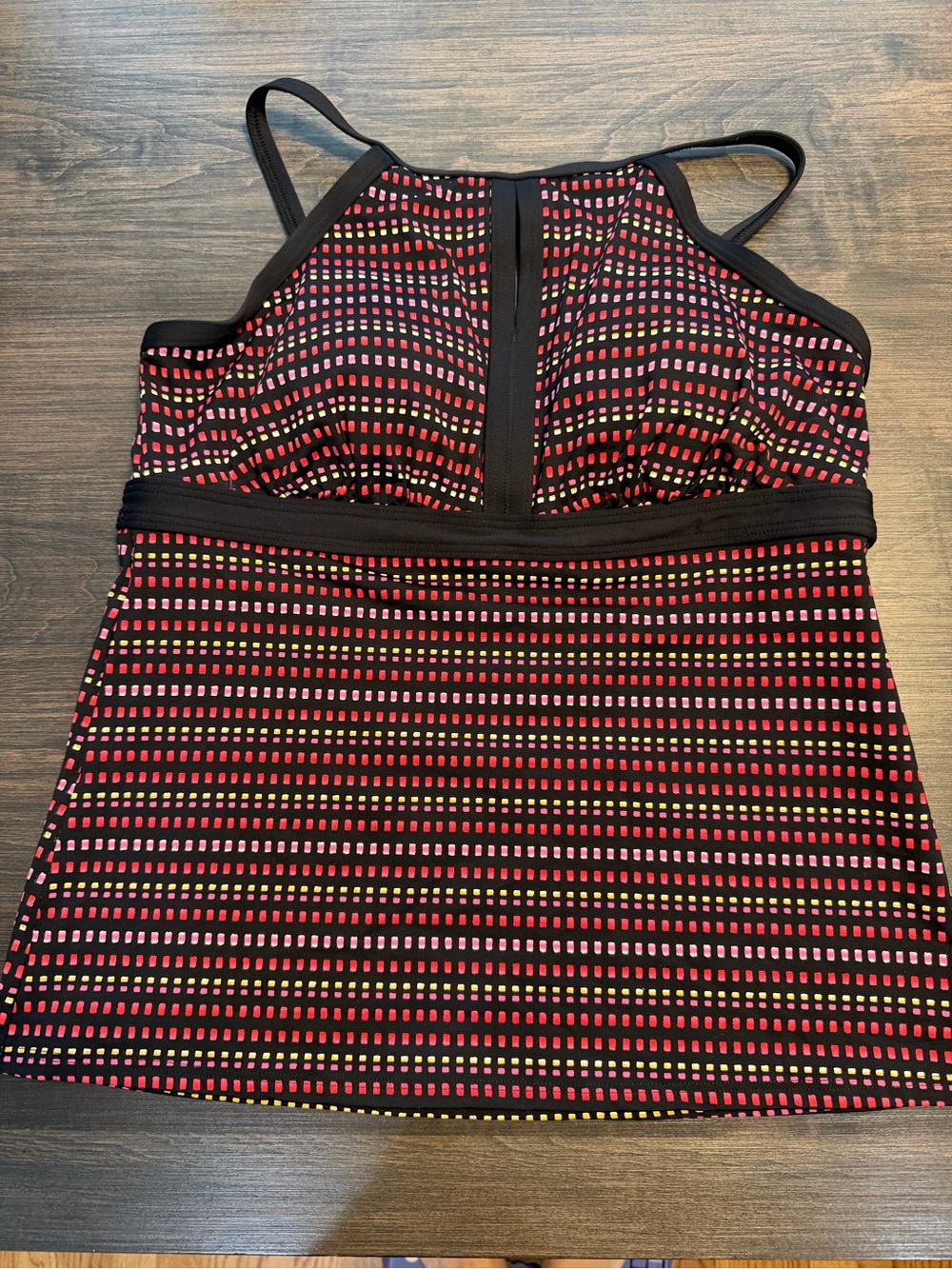 Lands' End Black and Pink Halter-Style Tankini Top with Yellow Accents NWOT
